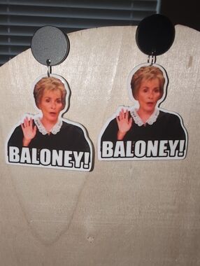 Statement Novelty Earrings — 'BALONEY!' Graphic Charm Judge Judy Corky Gag Gift